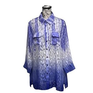 ALIA Purple Mesh Sheer Tunic Blouse Leopard Lagenlook Beach Coastal Preppy 14